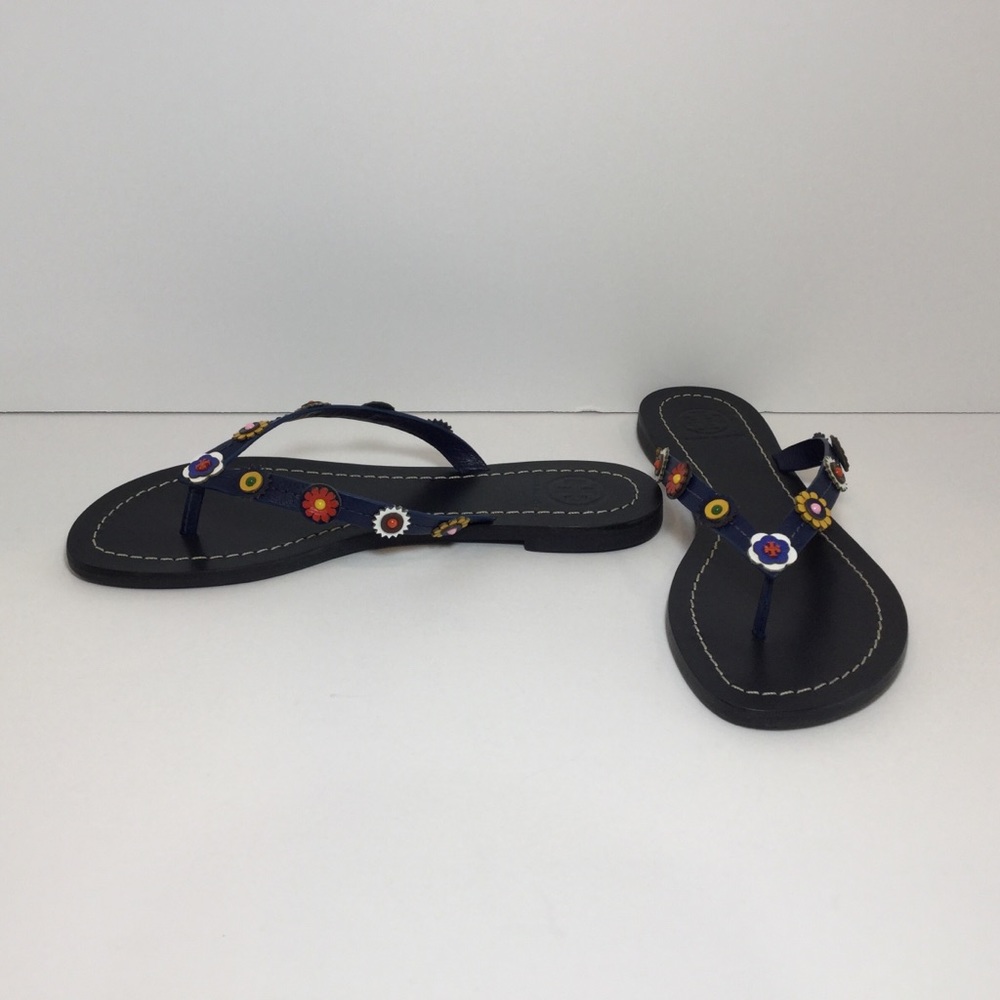 Tory Burch Flower-Detailed Leather Flip Flops NWOT